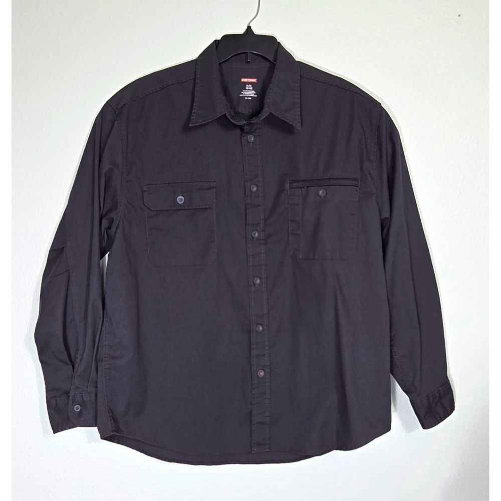 Craftsman Regular Fit XL Twill Black Solid Button-Up Long Sleeve With Pockets